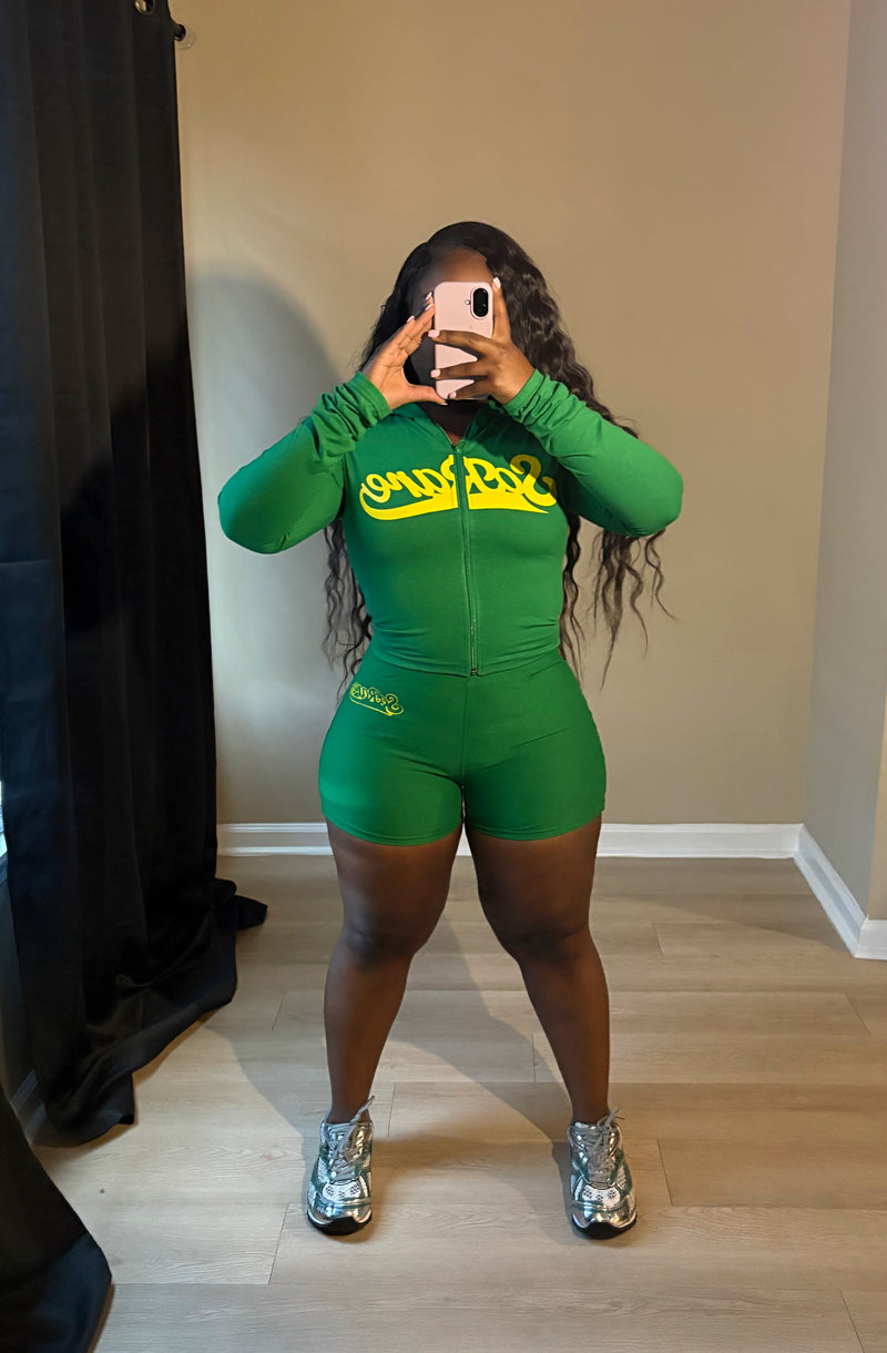 SoRare Signature Zip-Up Short Set - Green/Yellow