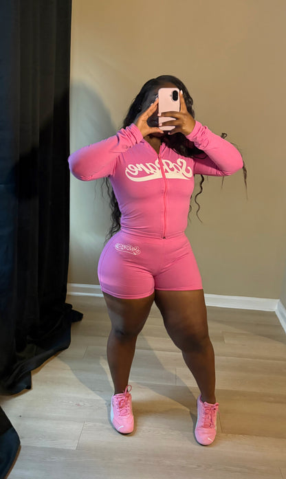SoRare Signature Zip-Up Short Set - Pink