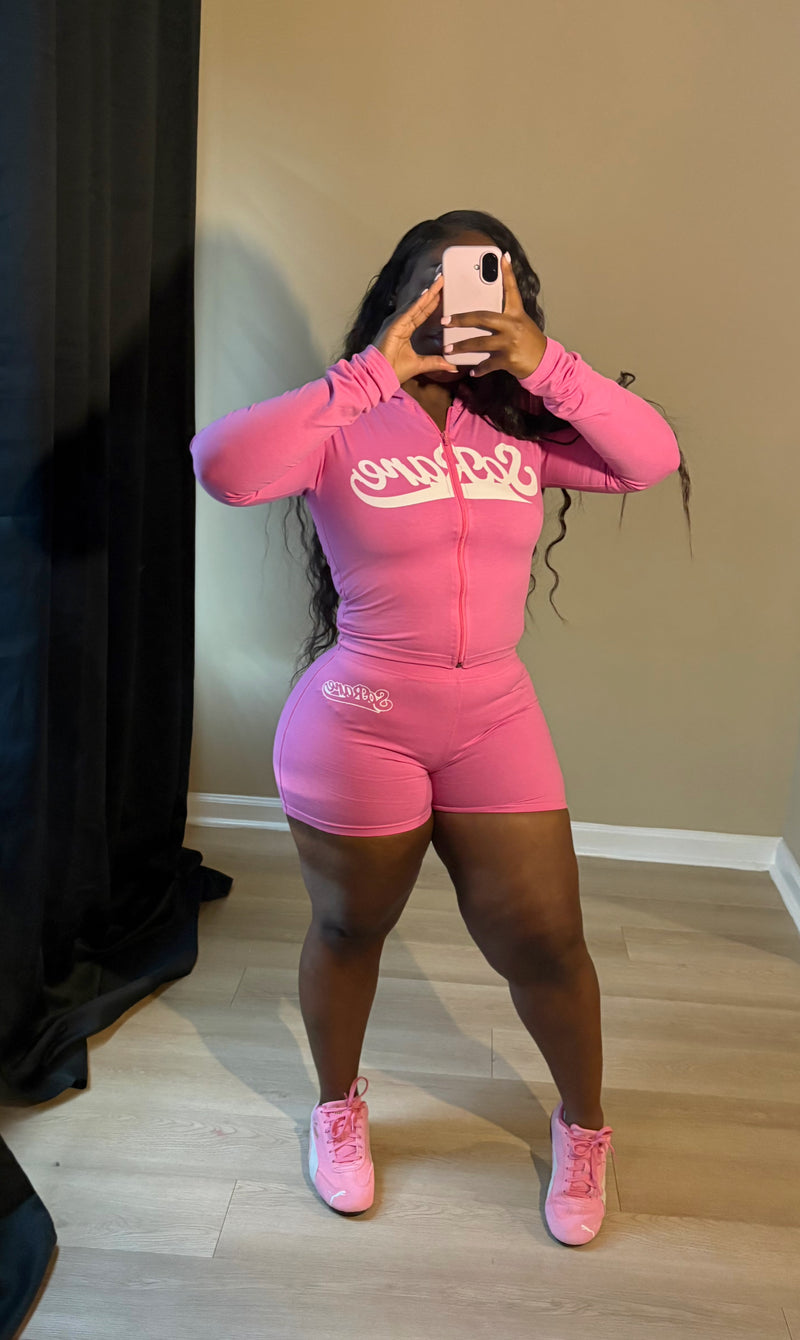 SoRare Signature Zip-Up Short Set - Pink